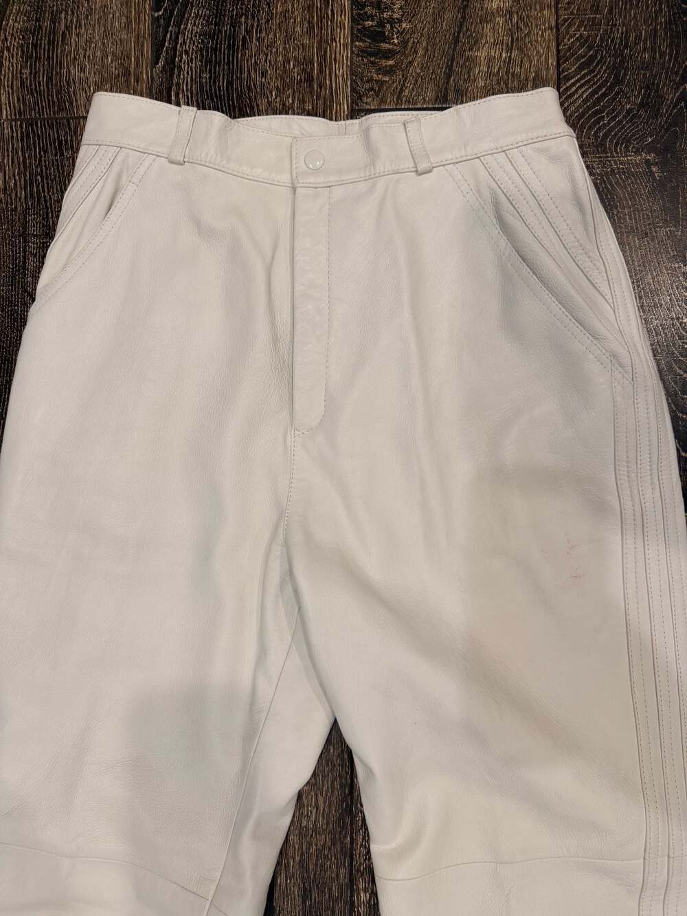 Suzelle Vintage Off-White 100% Leather Pants Size 12 - Picture 10 of 11